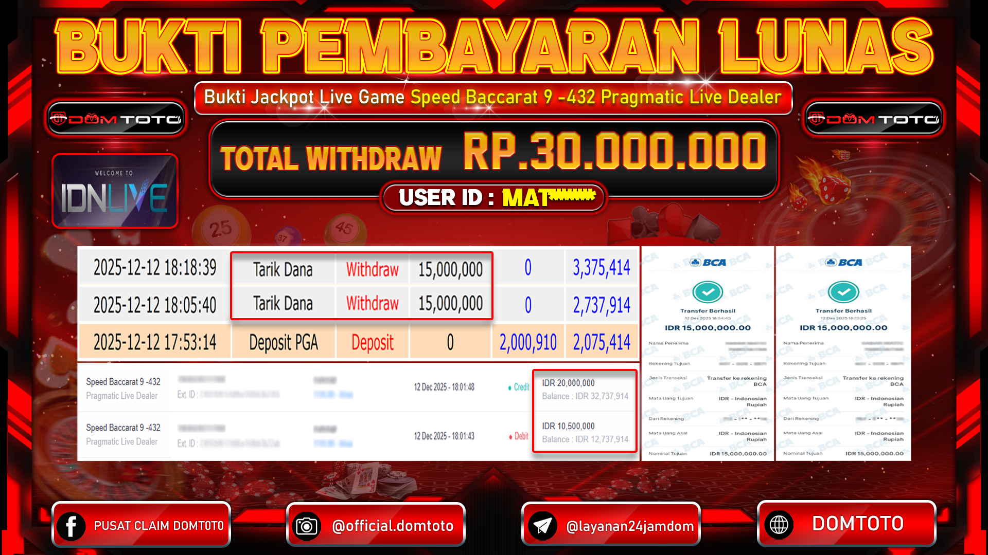 JACKPOT LIVE GAMES Speed Baccarat 9 -432  Pragmatic Live Deal 12 DECEMBER 2025